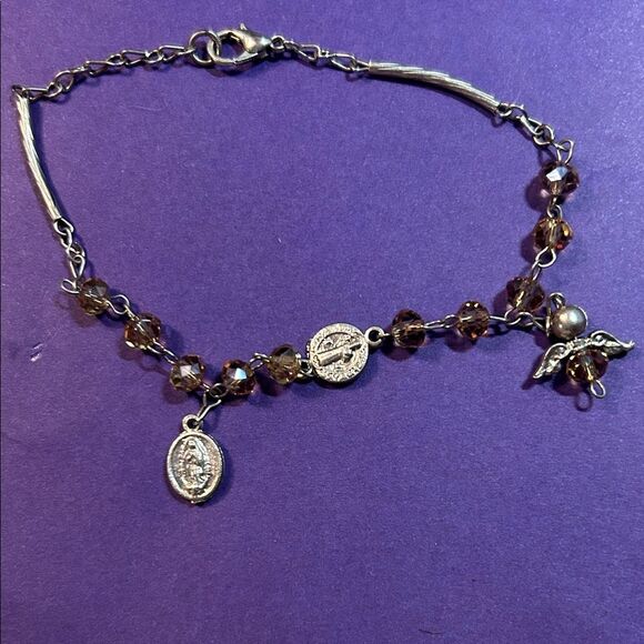 Elegant Silver and Brown Beaded Bracelet - Picture 1 of 1